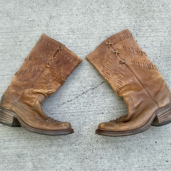 VTG Texas Men's Campus Boots Woven Tan 10D Western Cowboy Rodeo USA Made - Picture 1 of 8